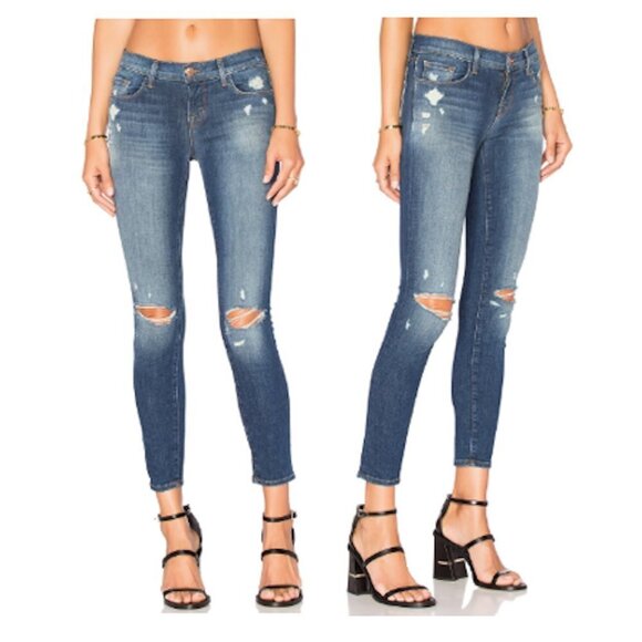 J BRAND Ankle Crop Jeans Skinny Distressed Ripped Stretch Denim Women 27 Affin - Picture 1 of 8